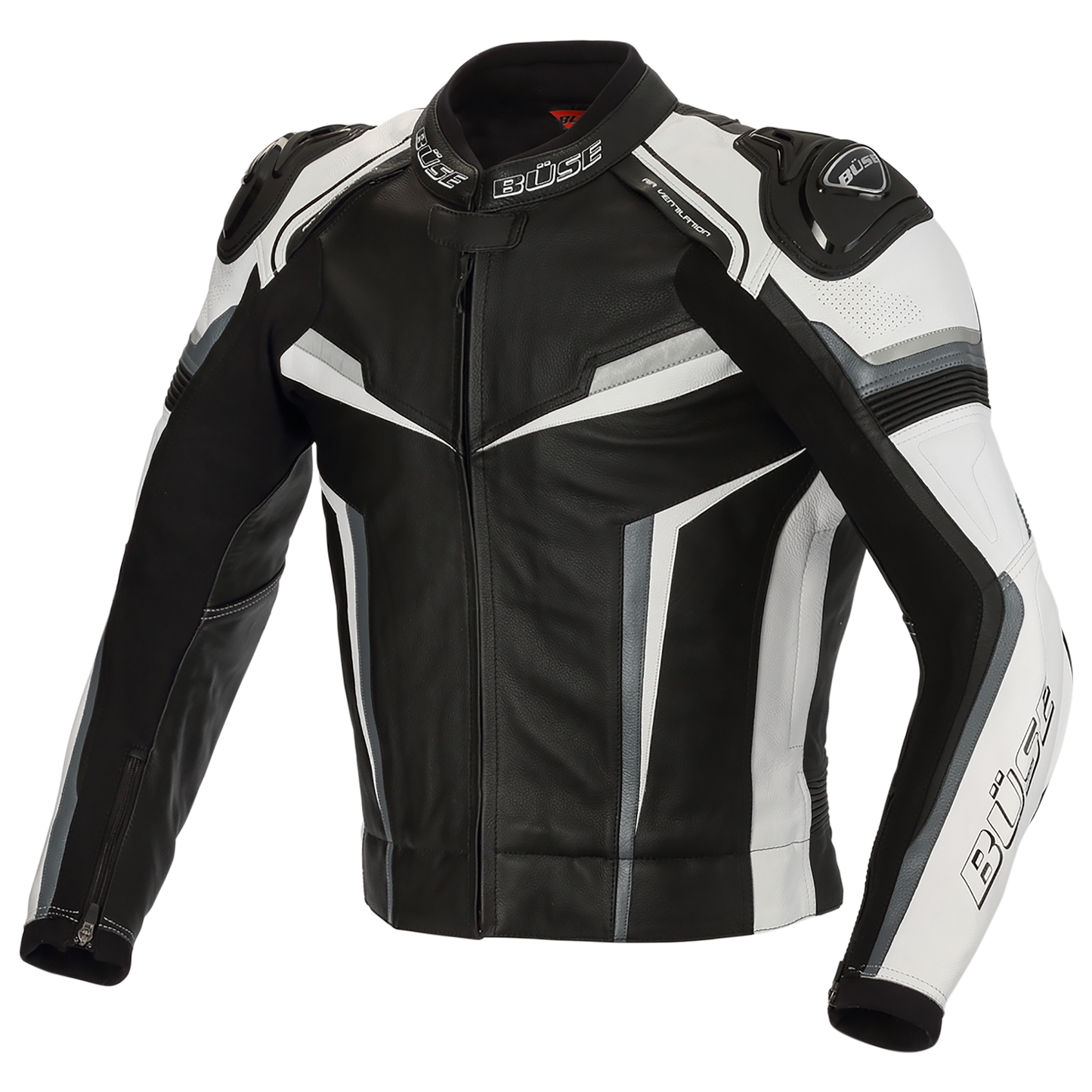 BÜSE Mille Motorrad-Lederjacke schwarz/weiß mit Protektoren