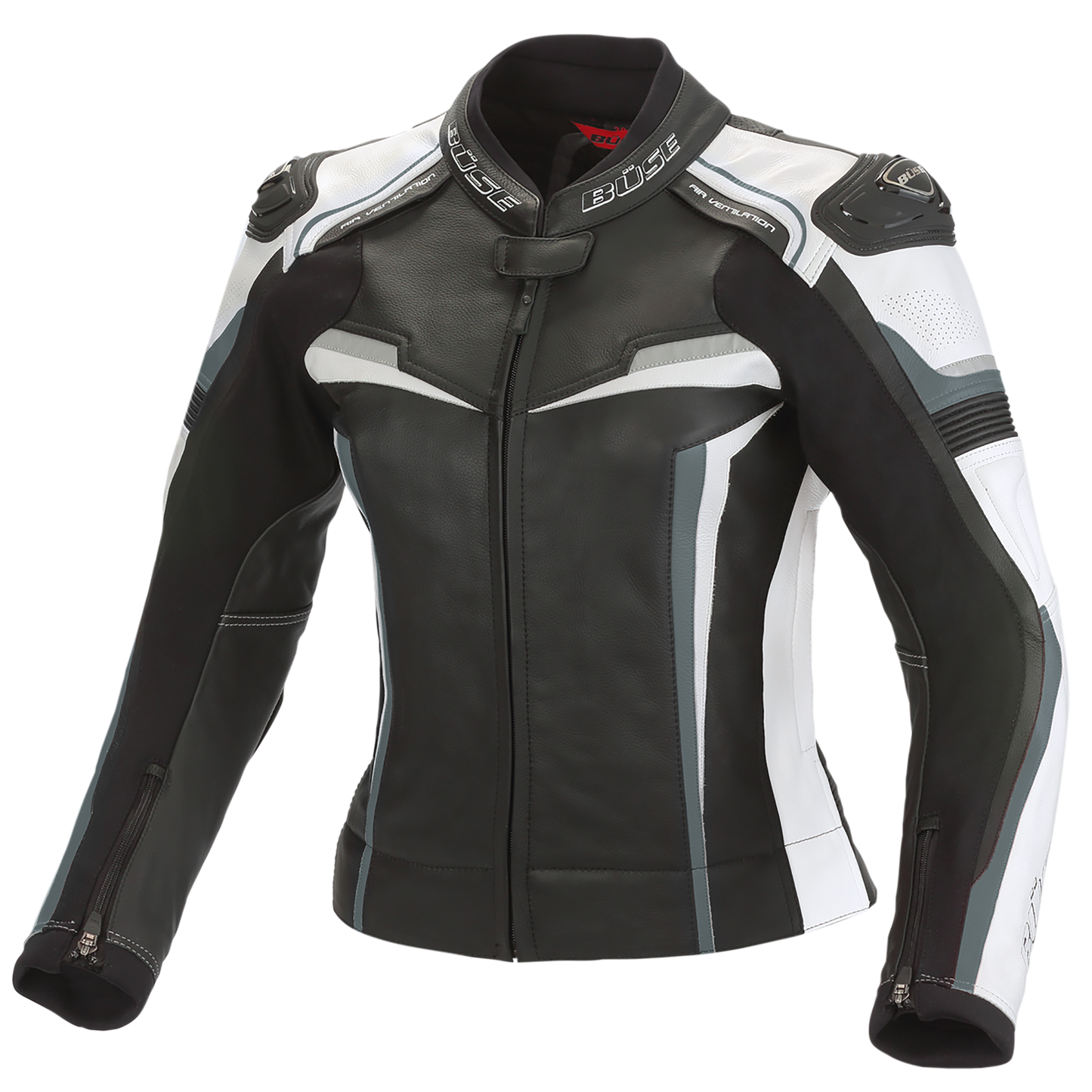 BÜSE Mille Damen Motorrad-Lederjacke schwarz/weiß mit Protektoren