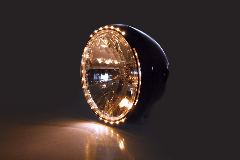 SHIN YO Reno 2 Motorrad Scheinwerfer 7 Zoll Schwarz mit LED Positionsleuchte