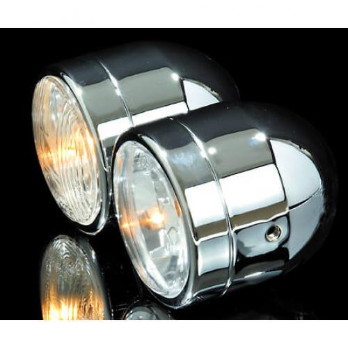 HIGHSIDER Motorrad Doppel-Scheinwerfer Set Chrom Fern- & Abblendlicht E-geprüft