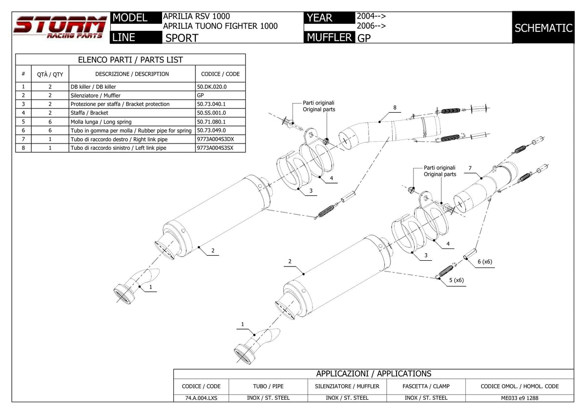 STORM GP Auspuff passend für Aprilia RSV 1000 2004-2008 Tuono Fighter 2006-2010