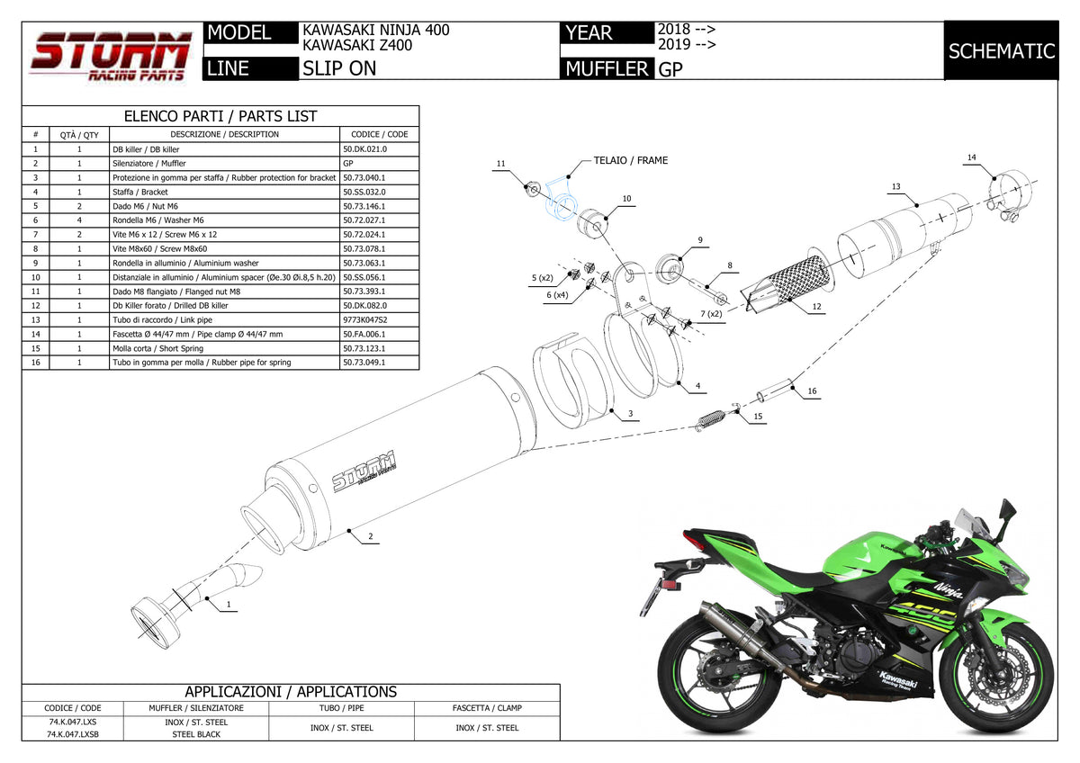 STORM GP-C Auspuff schwarz passend für KAWASAKI NINJA 400 2018-2023