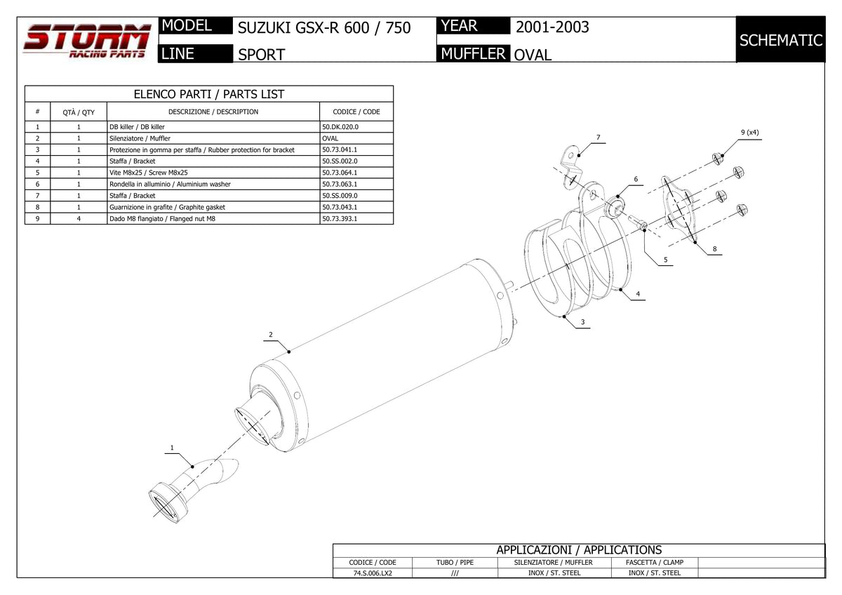 STORM OVAL Auspuff schwarz passend für SUZUKI GSX-R 600 2001-2003