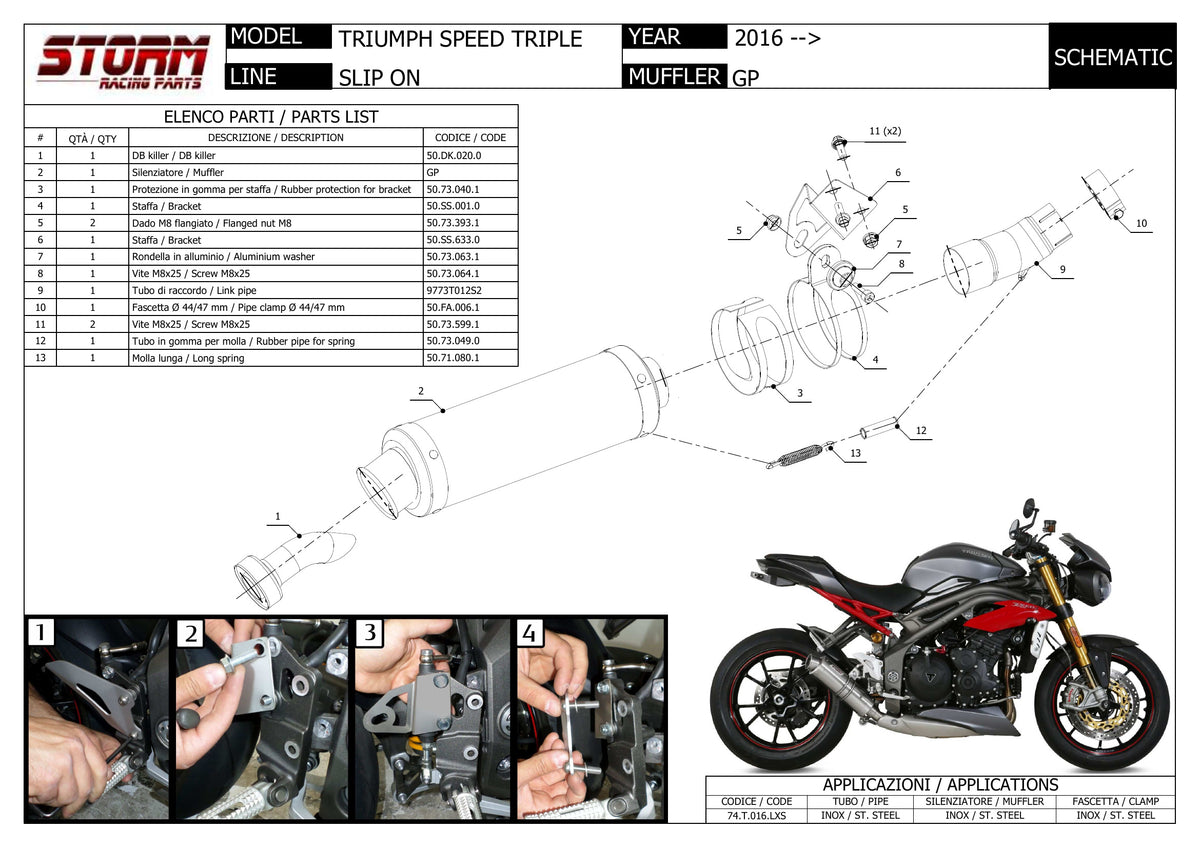 STORM GP Auspuff schwarz passend für Triumph Speed Triple 2016-2017
