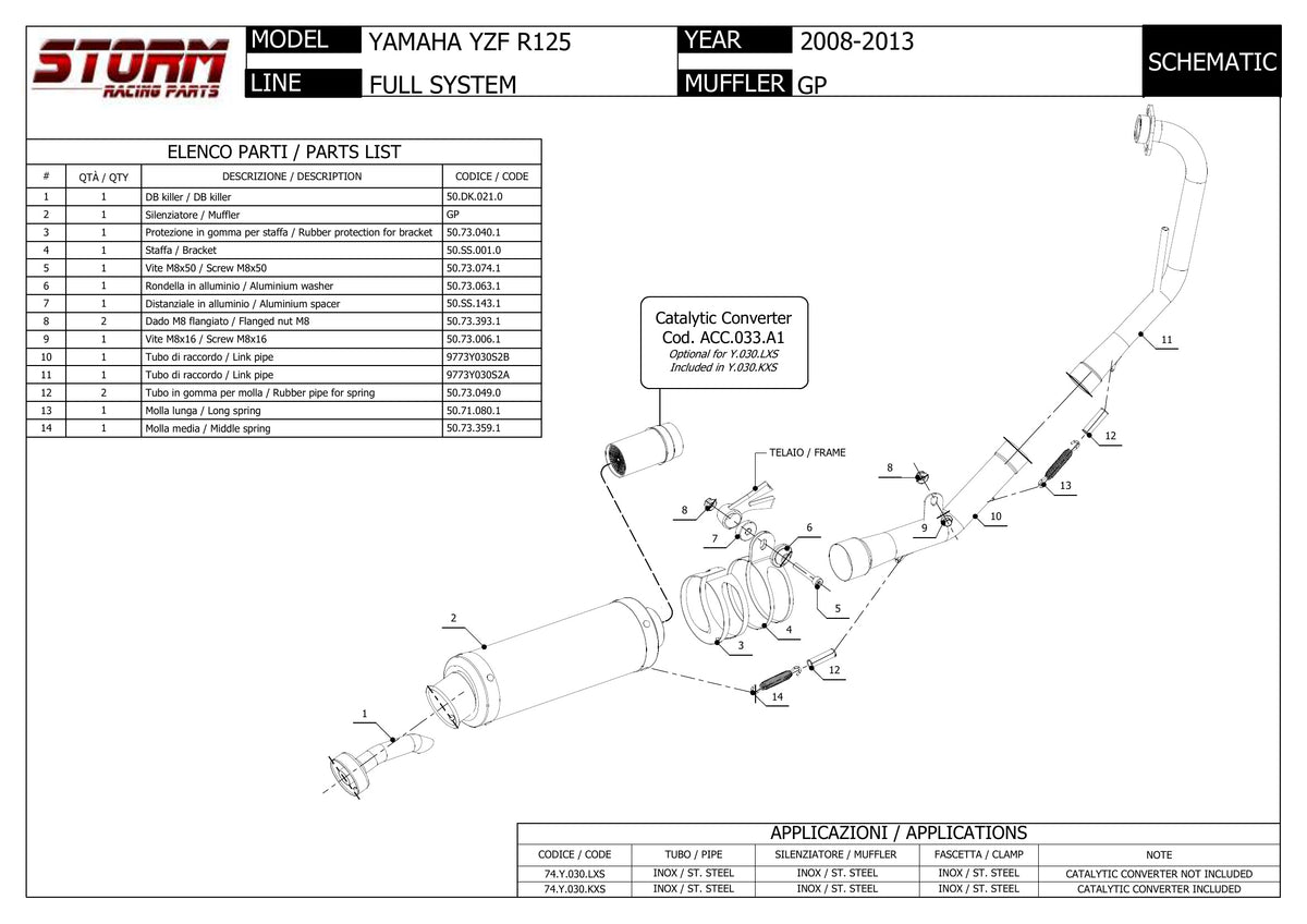 STORM GP Auspuff Komplettanlage schwarz passend für Yamaha YZF-R125 2008-2013