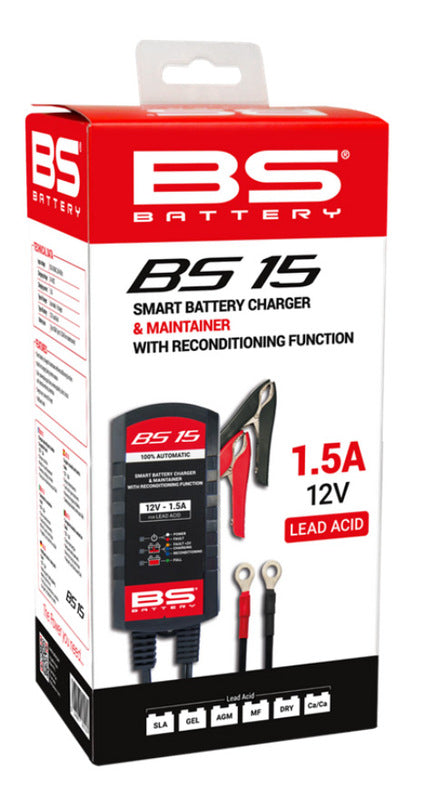 BS BATTERY BS15 12V Motorrad Batterieladegerät 1,5A – für Blei-Säure-Batterien