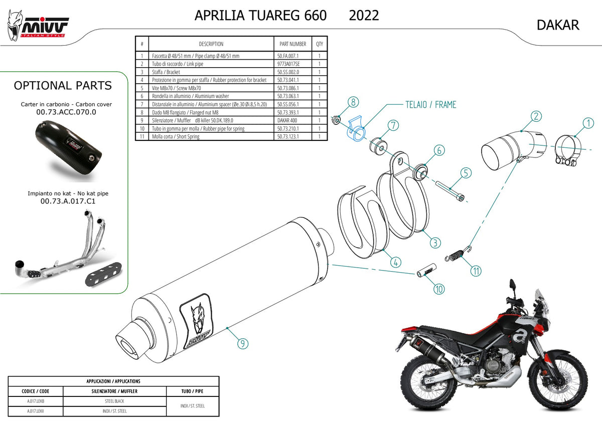 MIVV DAKAR Auspuff schwarz passend für Aprilia Tuareg 660 2022-2026