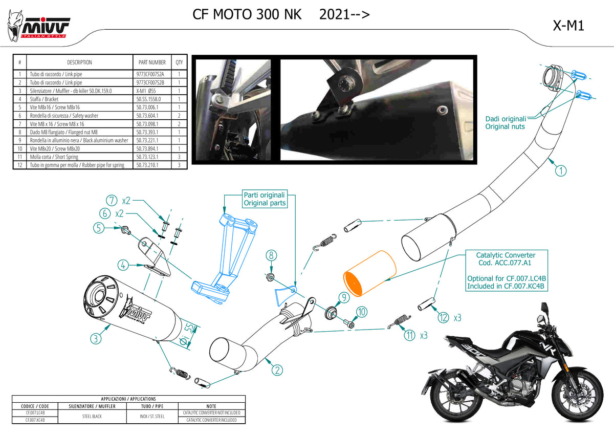MIVV XM-1 Auspuff Komplettanlage schwarz passend für CFMOTO 300 NK 2021-2024