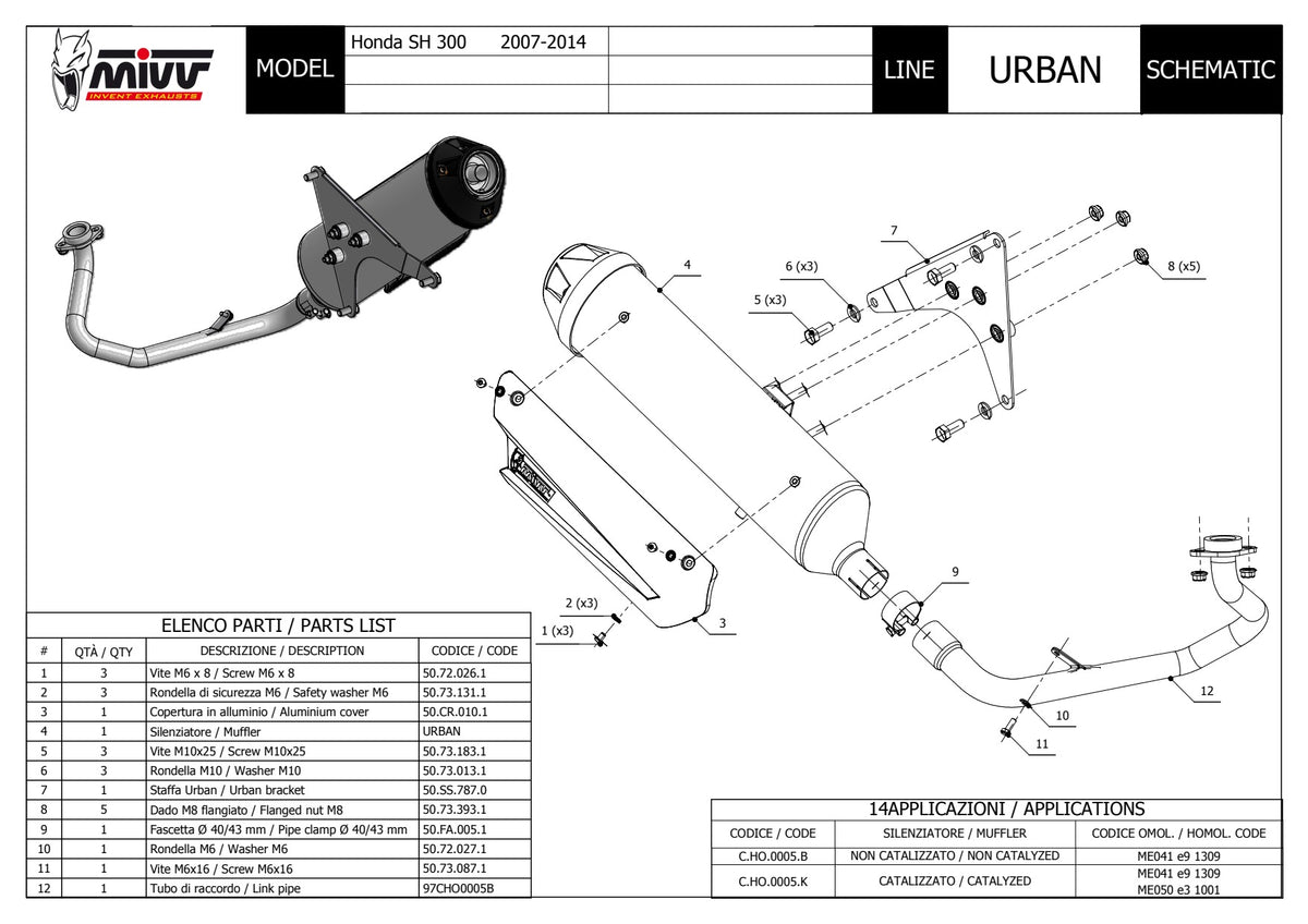MIVV Urban Auspuff silber passend für Honda SH 300 2007-2014