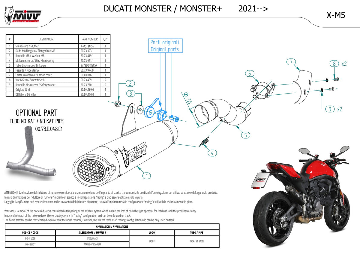 MIVV XM5 Auspuff Titan passend für Ducati Monster 937 2021-2024