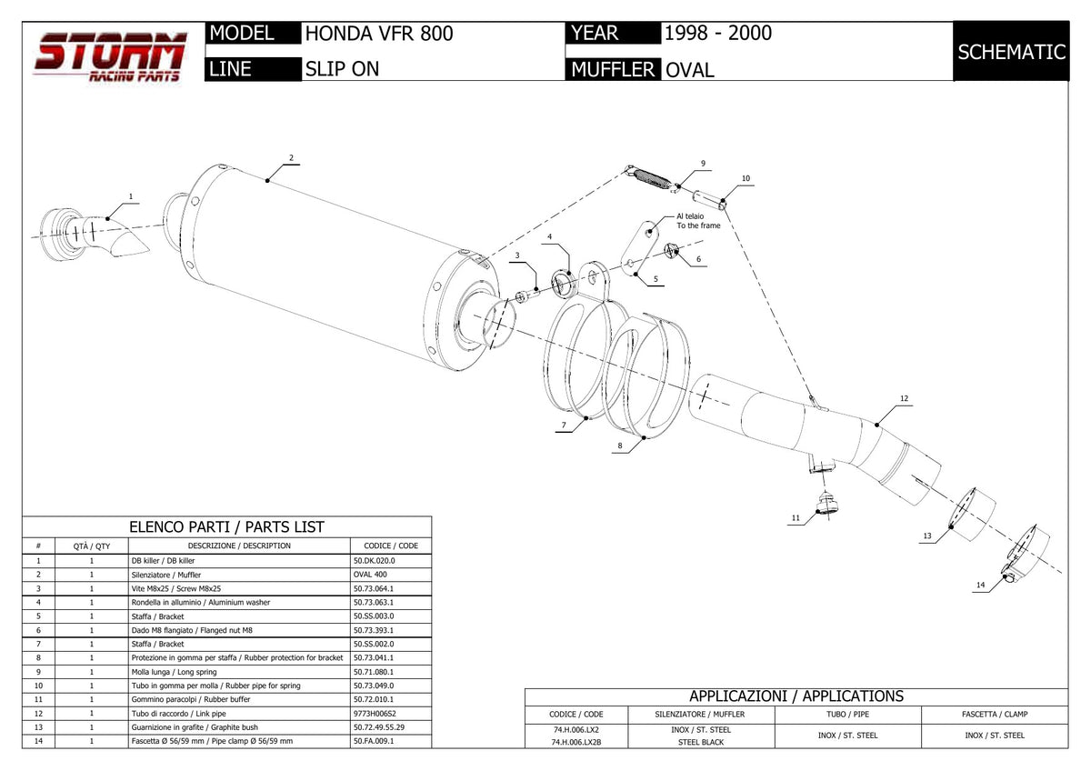 STORM OVAL Auspuff passend für HONDA VFR 800 1998-2000