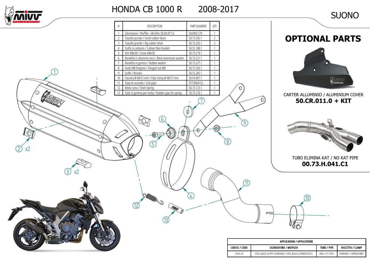 MIVV Suono Auspuff schwarz passend für Honda CB 1000 R 2008-2017