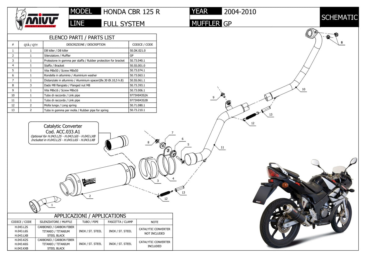 MIVV GP Auspuff Komplettanlage Carbon passend für Honda CBR 125 R 2004-2010