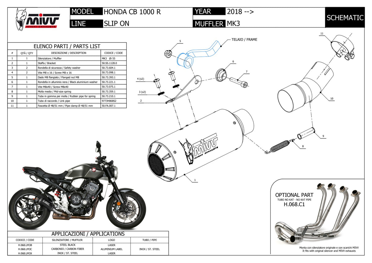MIVV MK3 Auspuff schwarz passend für HONDA CB 1000 R 2018-2024