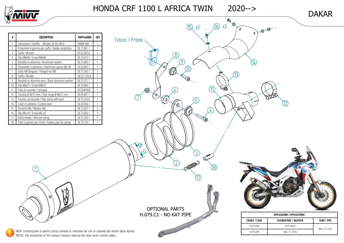 MIVV DAKAR Auspuff Edelstahl passend für HONDA CRF 1100 L AFRICA TWIN 2020-2026