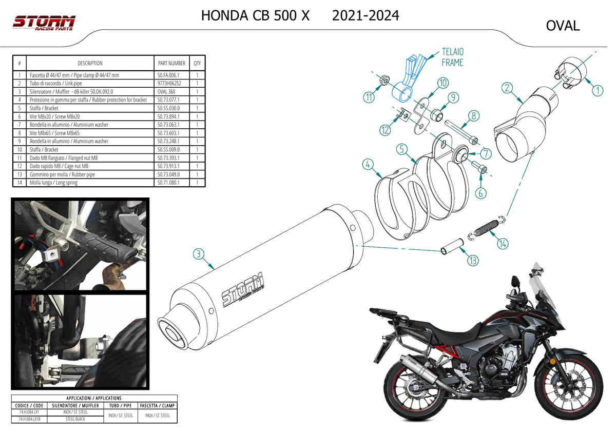 STORM Oval Auspuff Edelstahl passend für HONDA CB 500 X 2021-2024