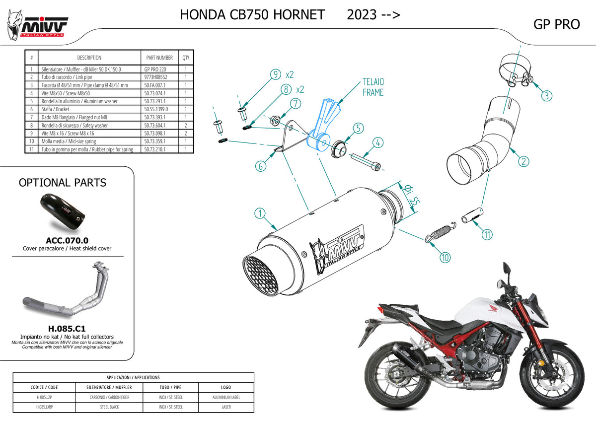 MIVV GPpro Auspuff schwarz passend für HONDA CB 750 HORNET 2023-2026