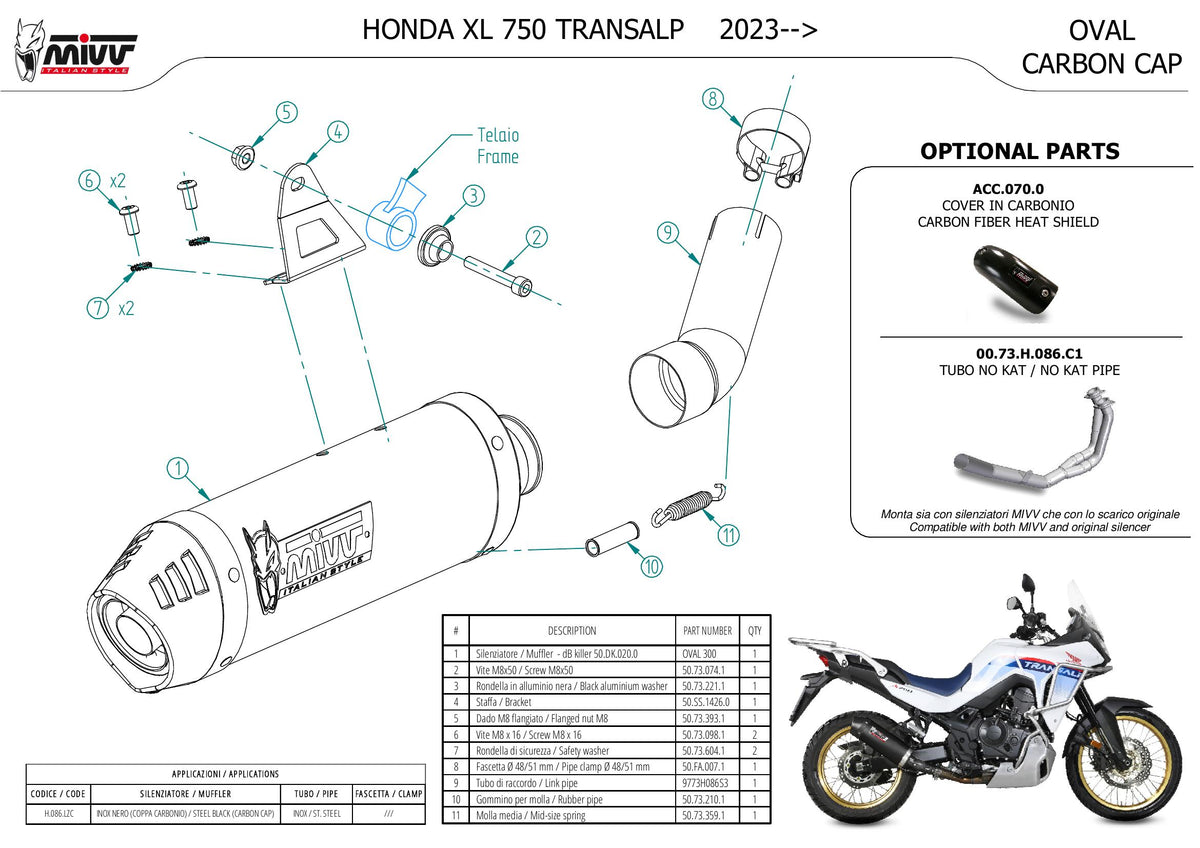 MIVV Oval Auspuff schwarz passend für HONDA XL750 TRANSALP 2023-2026