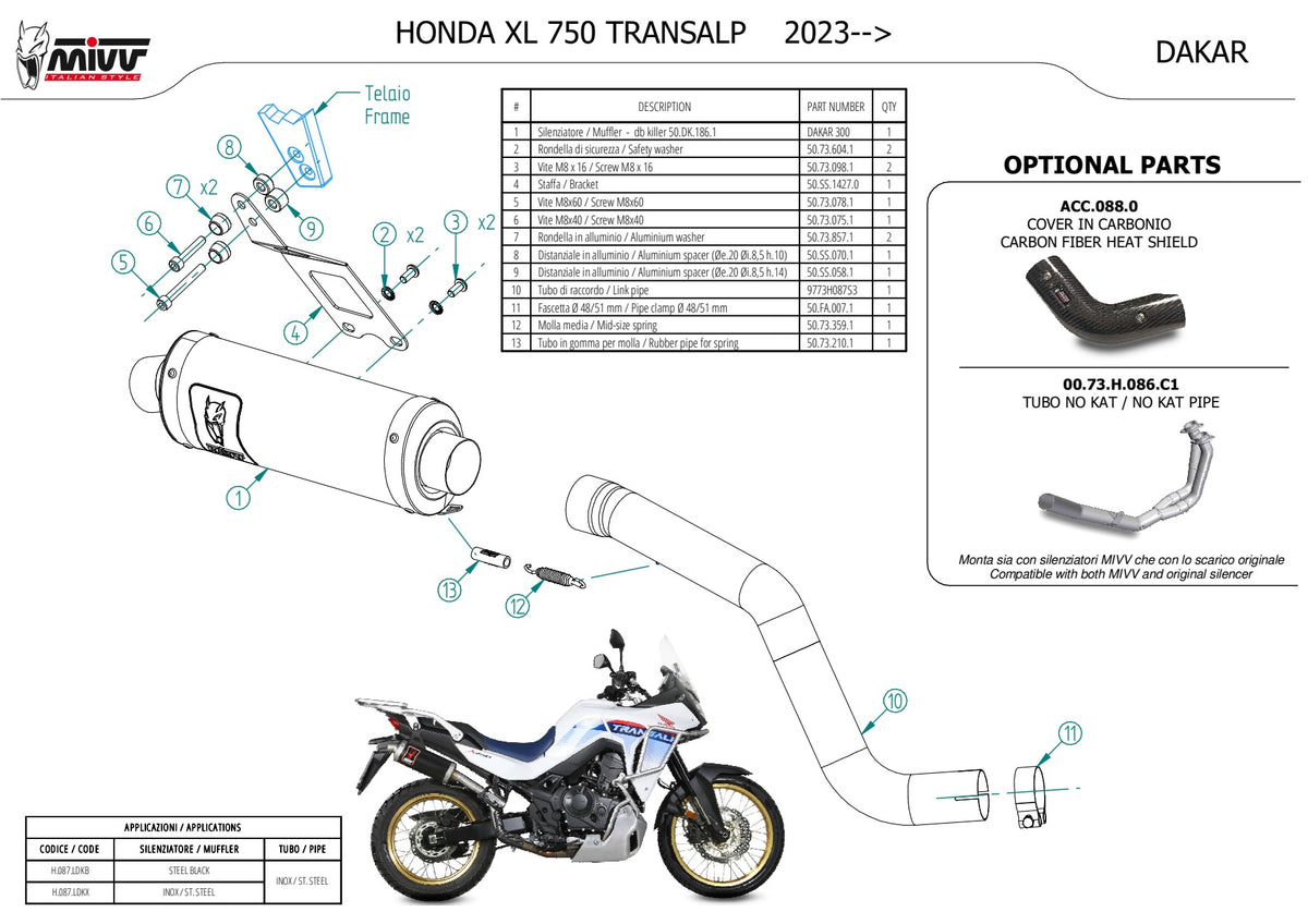 MIVV DAKAR Auspuff Edelstahl passend für HONDA XL750 TRANSALP 2023-2026