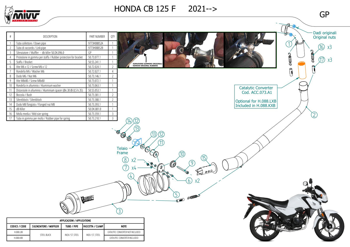 MIVV GP Auspuff Komplettanlage schwarz passend für HONDA CB 125 F 2021-2024
