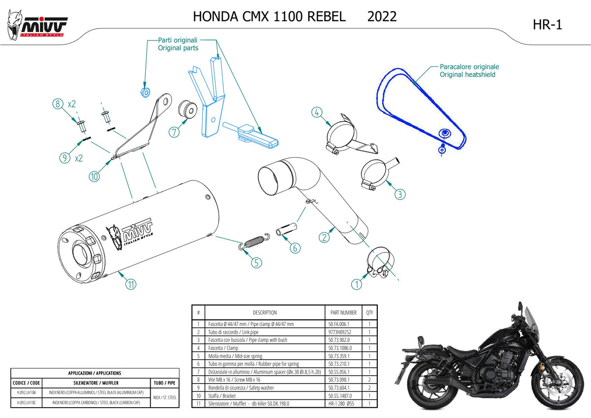 MIVV HR-1 Auspuff schwarz passend für HONDA CMX 1100 REBEL 2022-2024