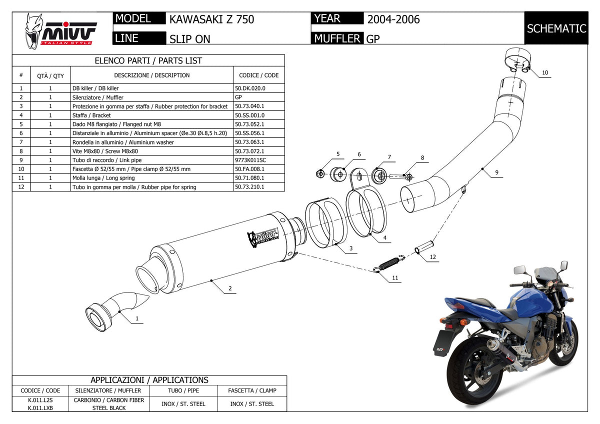 MIVV GP Auspuff schwarz passend für Kawasaki Z 750 2004-2006
