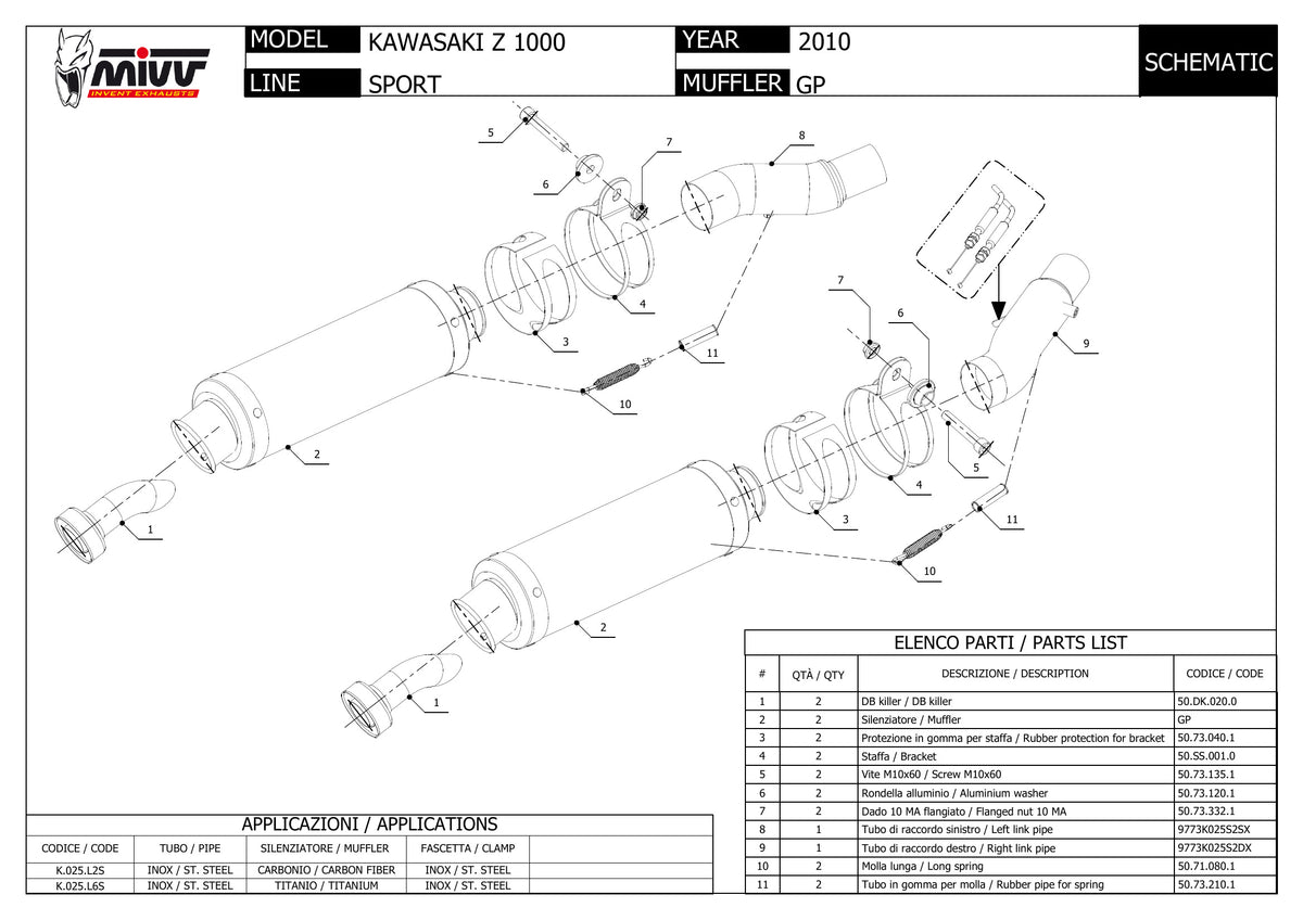 MIVV GP Auspuff schwarz passend für Kawasaki Z 1000 2010-2013