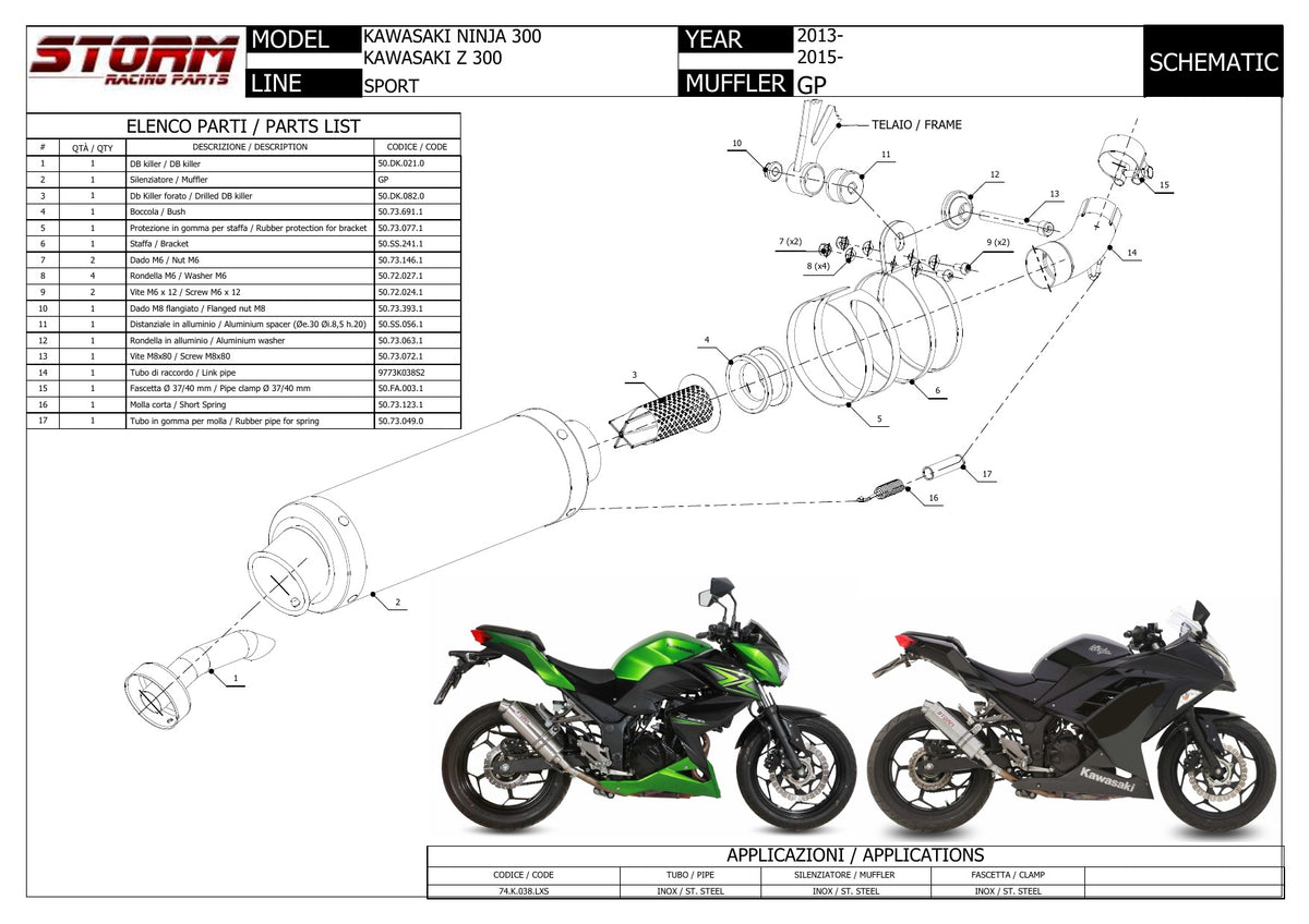 STORM GP Auspuff passend für KAWASAKI NINJA 300 2013-2016