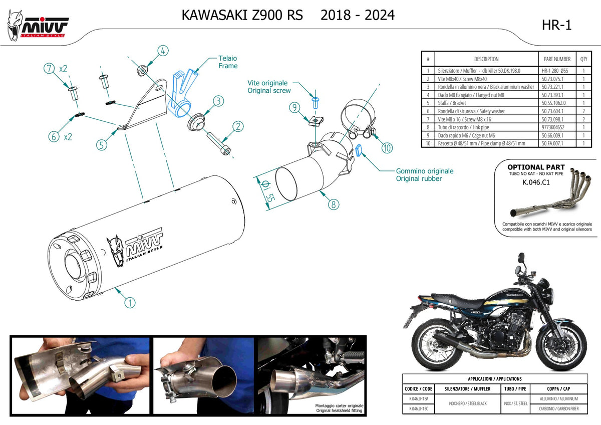 MIVV HR-1 Auspuff schwarz passend für KAWASAKI Z900 RS 2018-2024