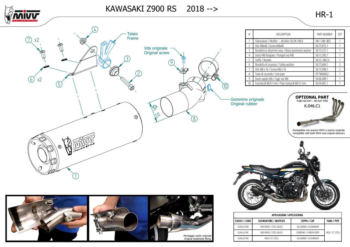 MIVV HR-1 Auspuff schwarz passend für KAWASAKI Z900 RS 2018-2024