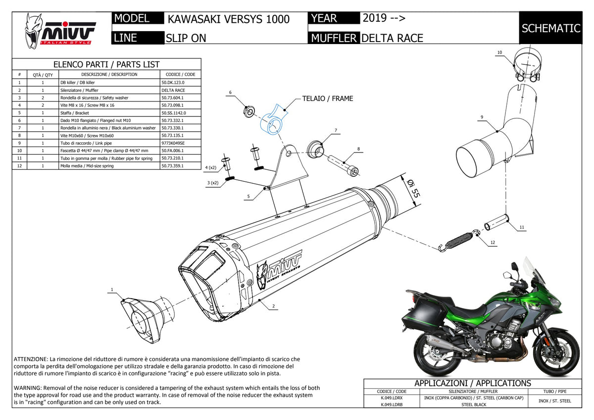 MIVV DELTA RACE Auspuff schwarz passend für KAWASAKI Versys 1000 2019-2024