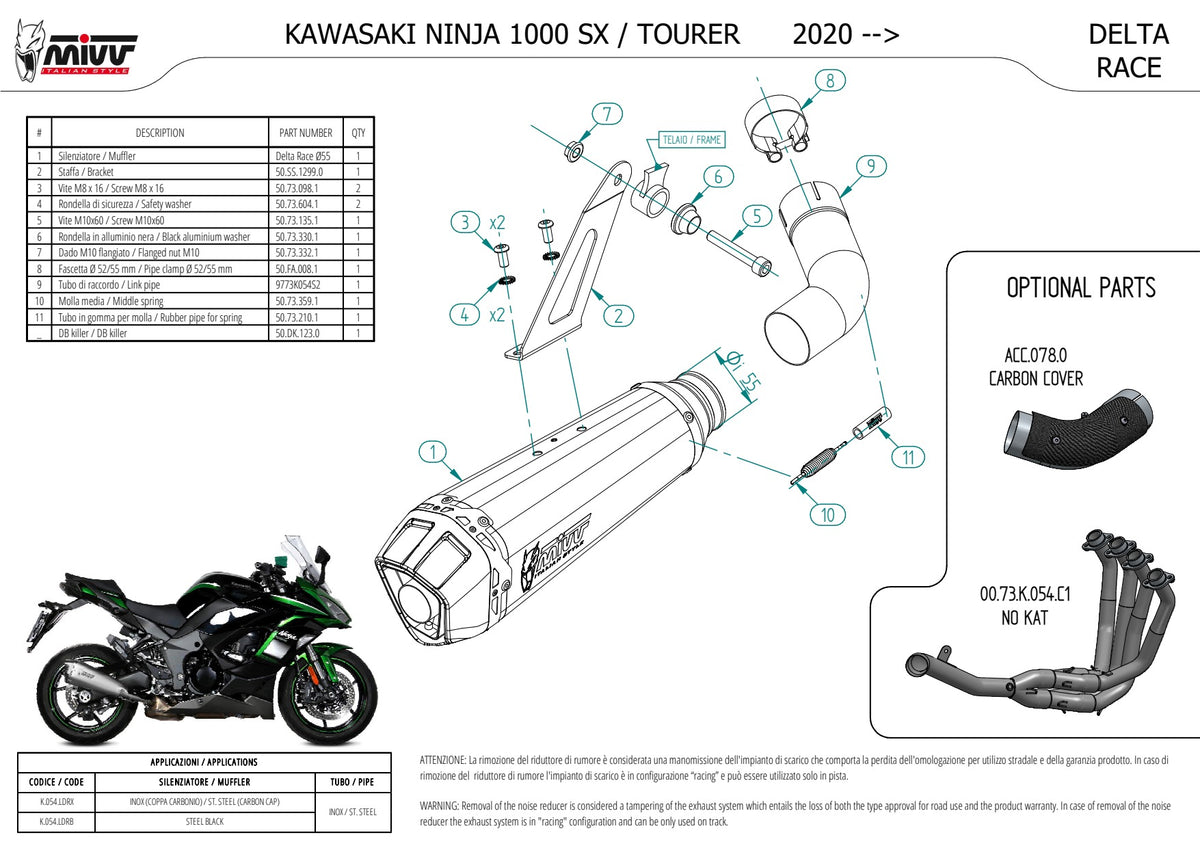 MIVV DELTA RACE Auspuff passend für KAWASAKI NINJA 1000 SX / TOURER 2020-2024