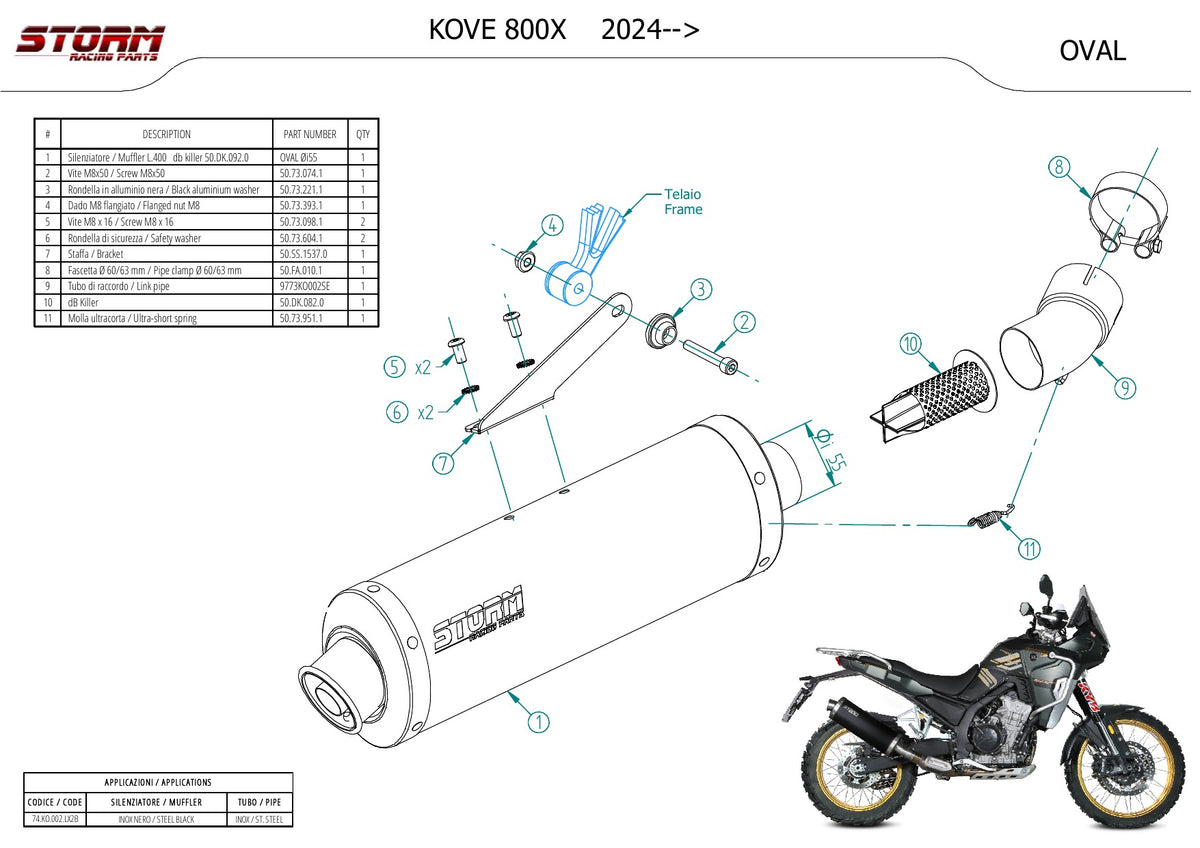 STORM Oval Auspuff schwarz passend für KOVE 800 X 2024-2025
