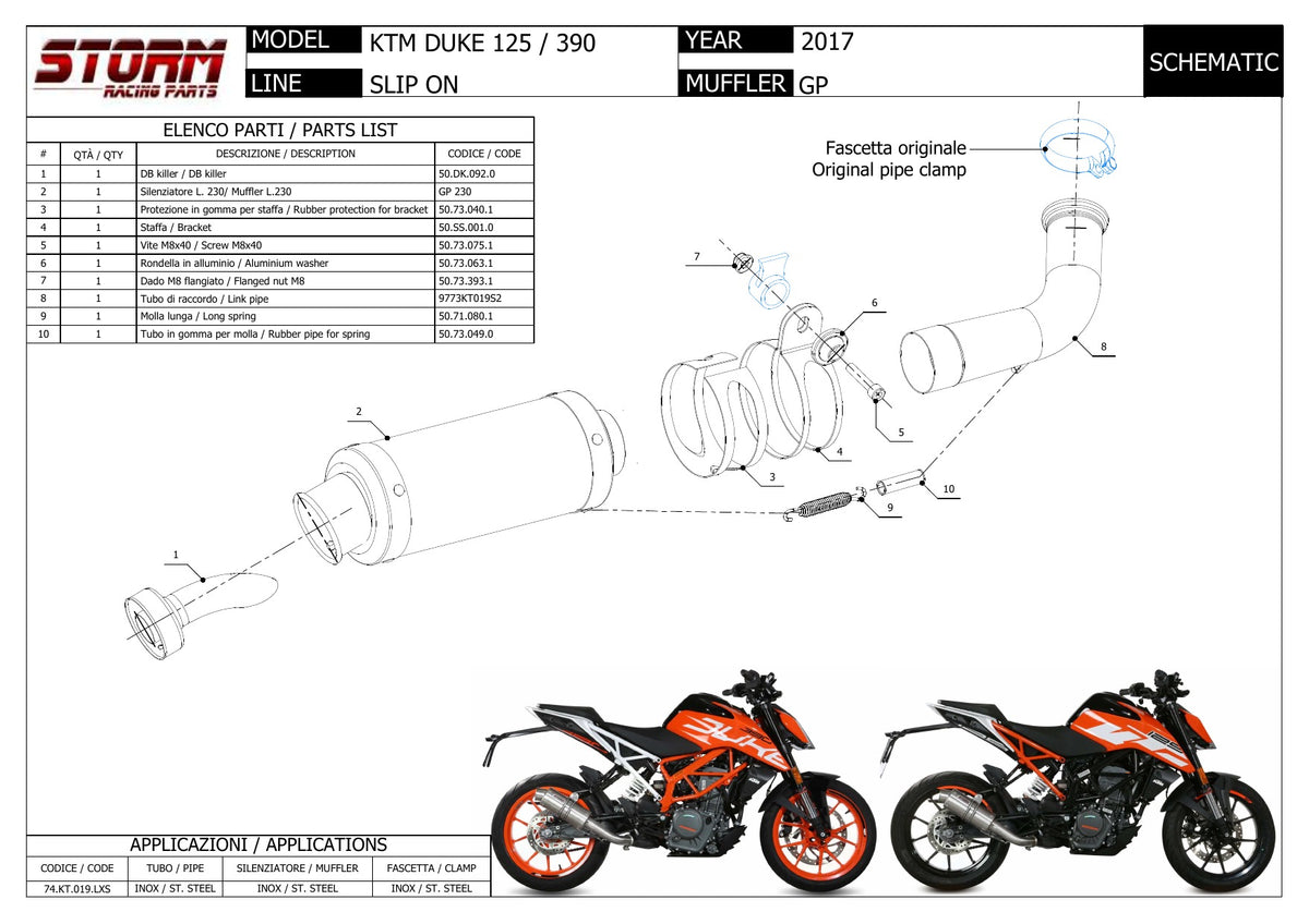 STORM GP Auspuff Edelstahl passend für KTM 390 DUKE 2017-2020