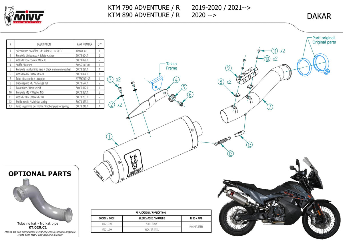 MIVV DAKAR Auspuff Edelstahl passend für KTM 890 ADVENTURE / R 2020-2026