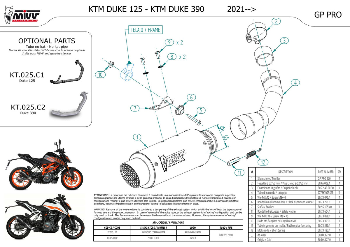 MIVV GPpro Auspuff Carbon passend für KTM 125 DUKE 2021-2023