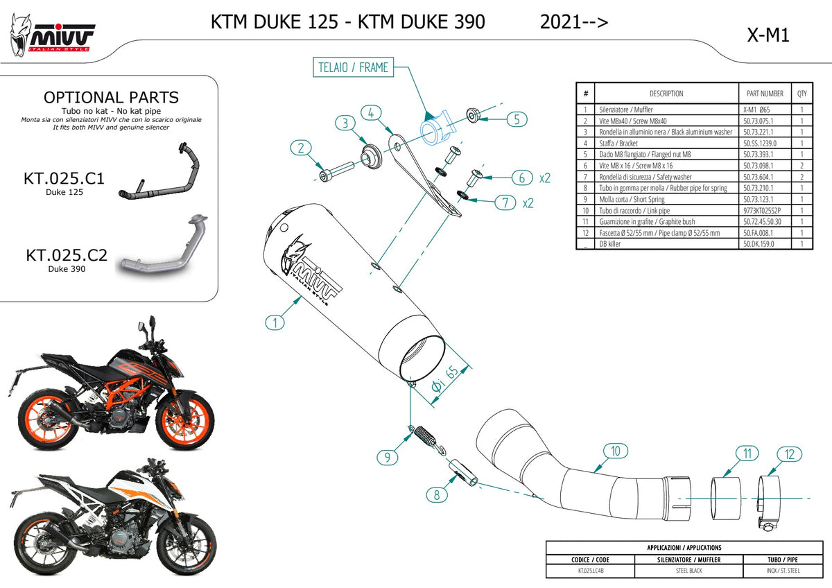 MIVV X-M1 Auspuff schwarz passend für KTM Duke 125 21-