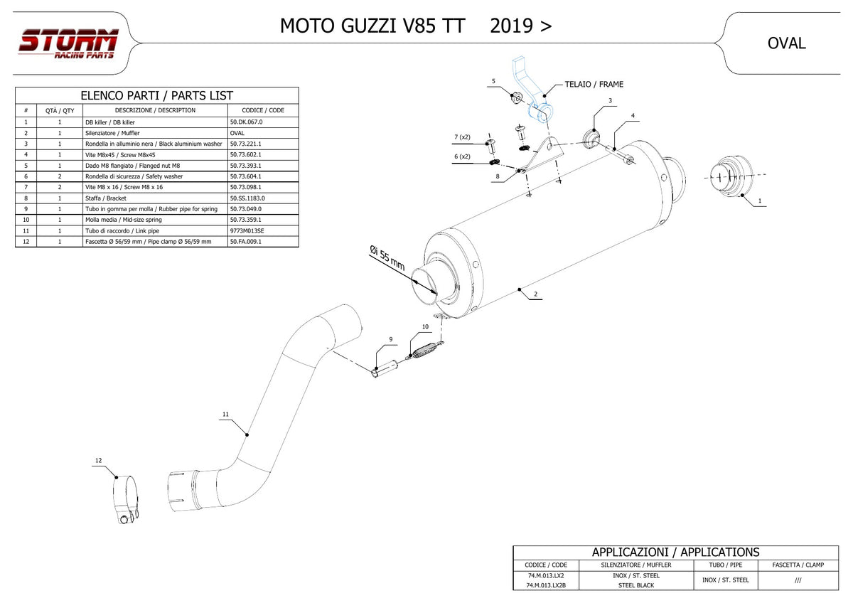 STORM OVAL Auspuff schwarz passend für Moto Guzzi V85 TT 2019-2024