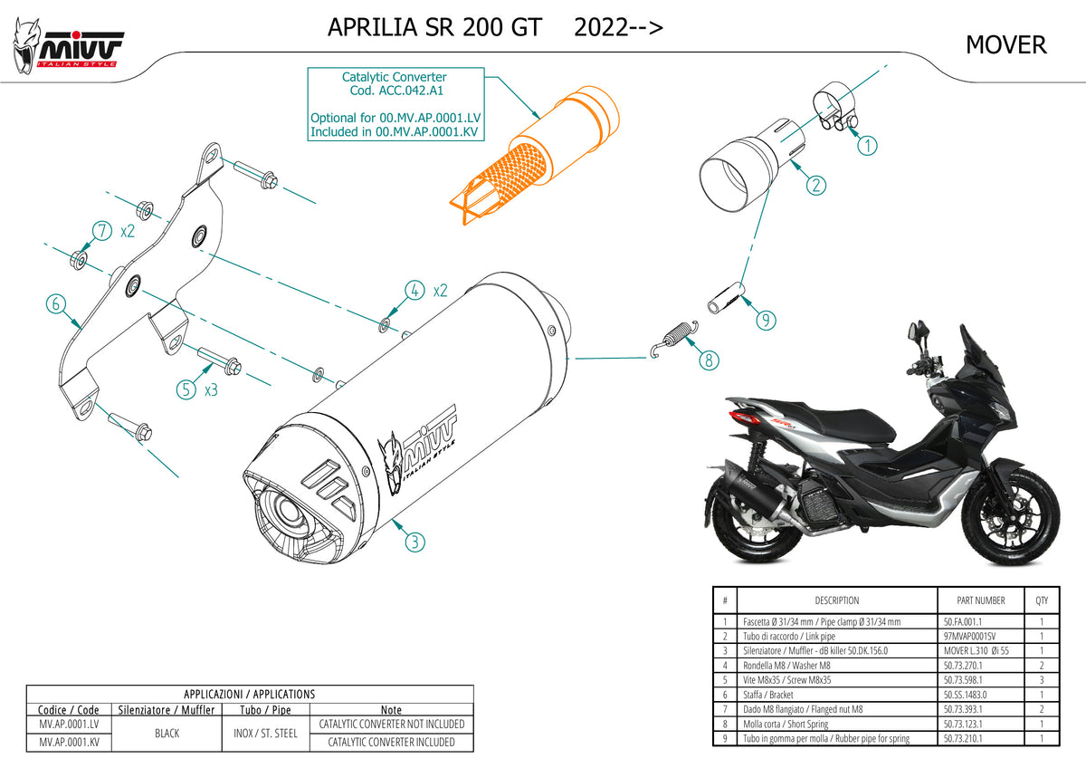 MIVV MOVER Auspuff schwarz passend für APRILIA SR 200 GT 2022-2024
