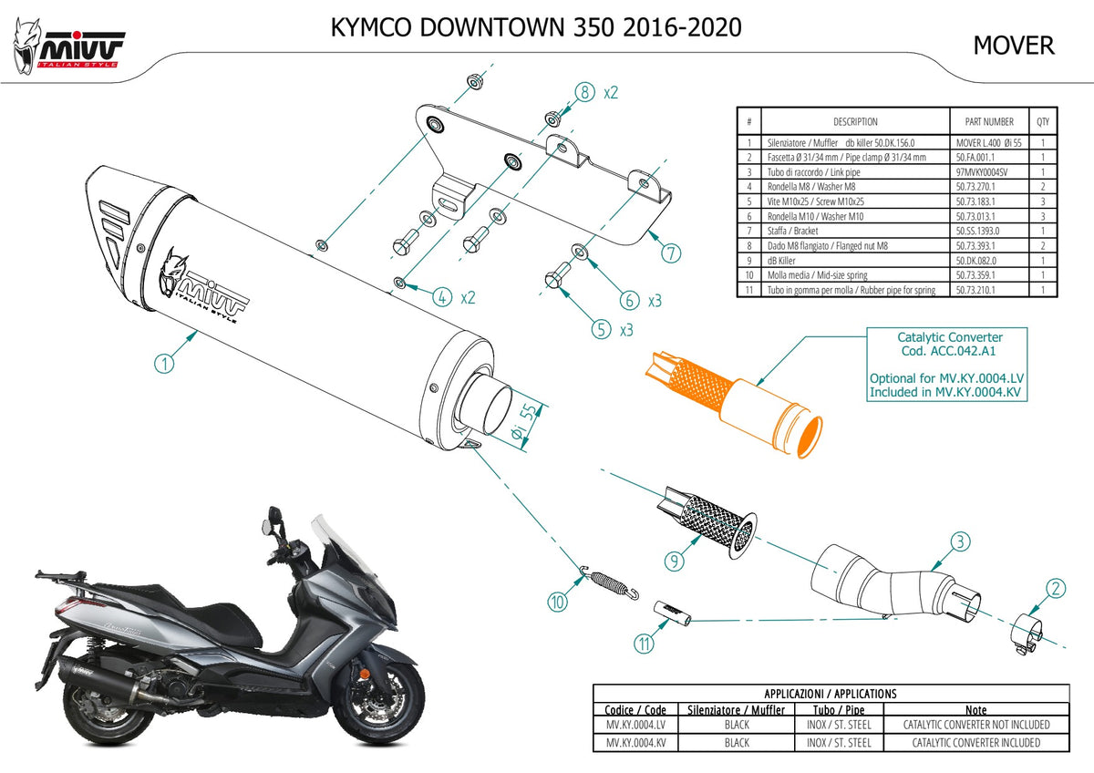 MIVV MOVER Auspuff schwarz passend für KYMCO Downtown 350 2016-2020