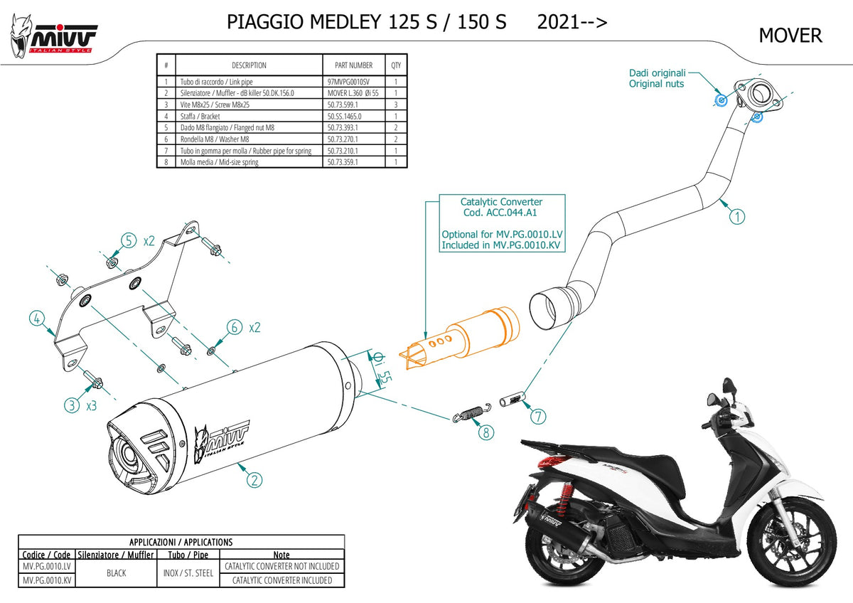 MIVV MOVER Auspuff schwarz passend für PIAGGIO MEDLEY 125 S 2021-2024