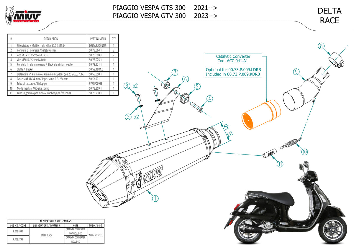MIVV DELTA RACE Auspuff schwarz passend für PIAGGIO VESPA GTS 300 2021-2024