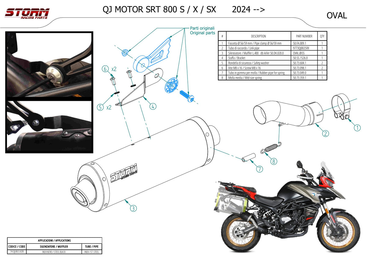 STORM Oval Auspuff Schwarz passend für QJ MOTOR SRT 800 S / X / SX 2024-2024
