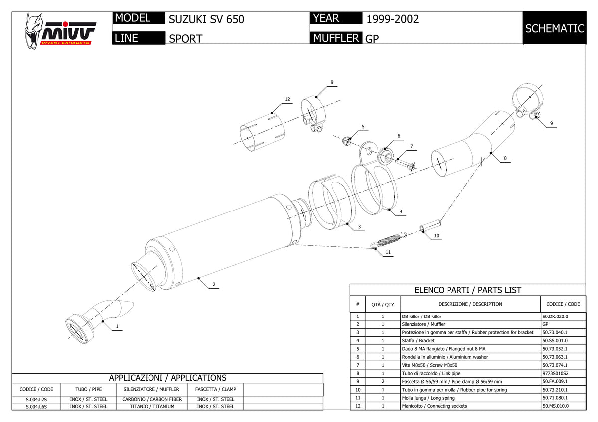 MIVV GP Auspuff schwarz passend für Suzuki SV 650 1999-2002