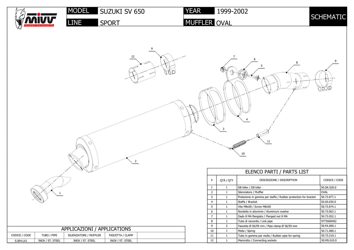 MIVV Oval Auspuff Edelstahl passend für Suzuki SV 650 1999-2002