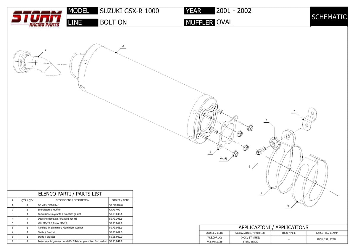 STORM Oval Auspuff schwarz passend für SUZUKI GSX-R 1000 2001-2002