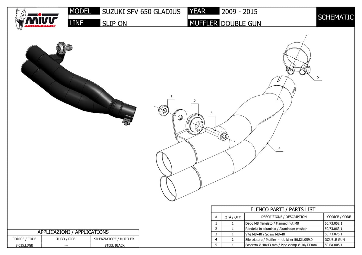 MIVV Double Gun Auspuff schwarz passend für SUZUKI GLADIUS 2009-2015