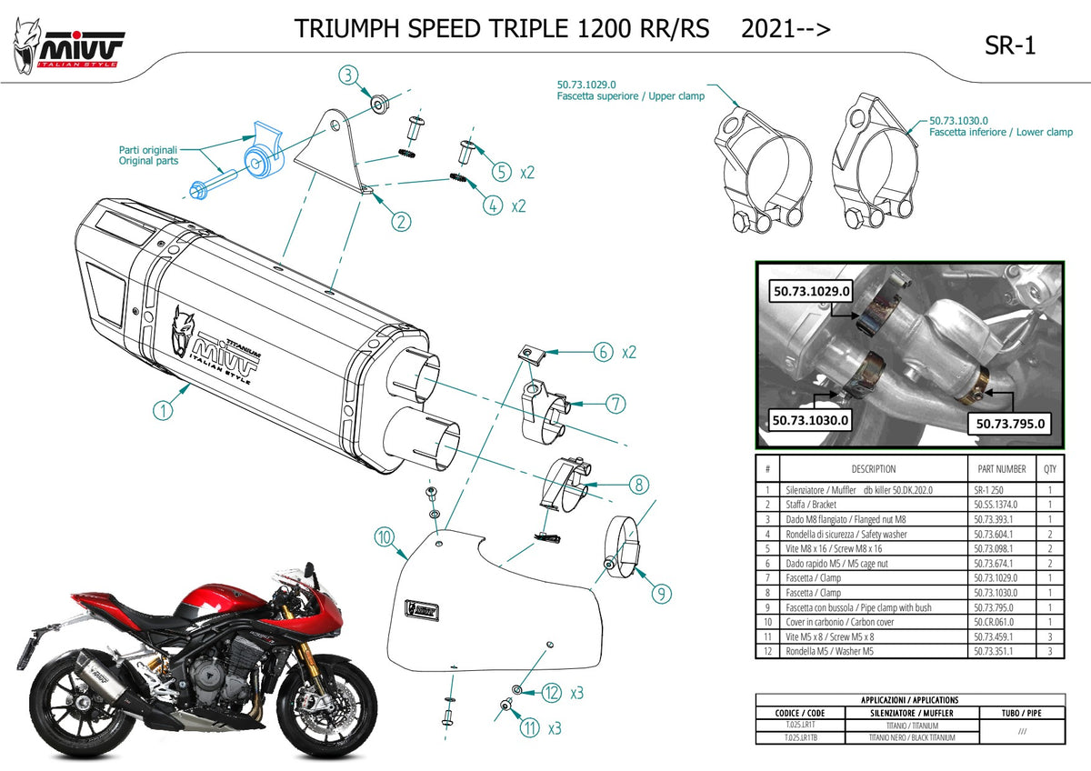 MIVV SR-1 Auspuff Titan passend für TRIUMPH Speed Triple 1200 RR / RS 2021-2024