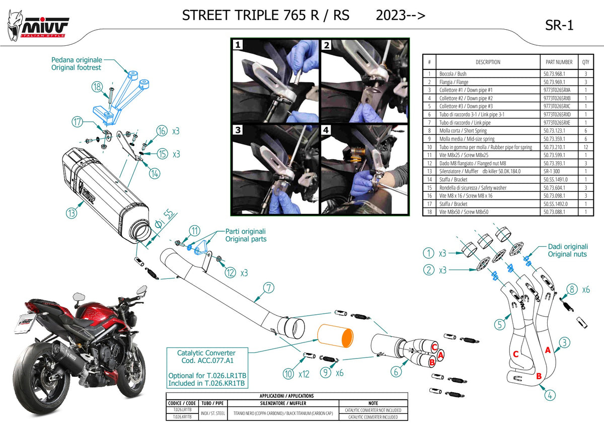 MIVV SR-1 Auspuff Titan passend für TRIUMPH STREET TRIPLE 765 R / RS 2023-2024
