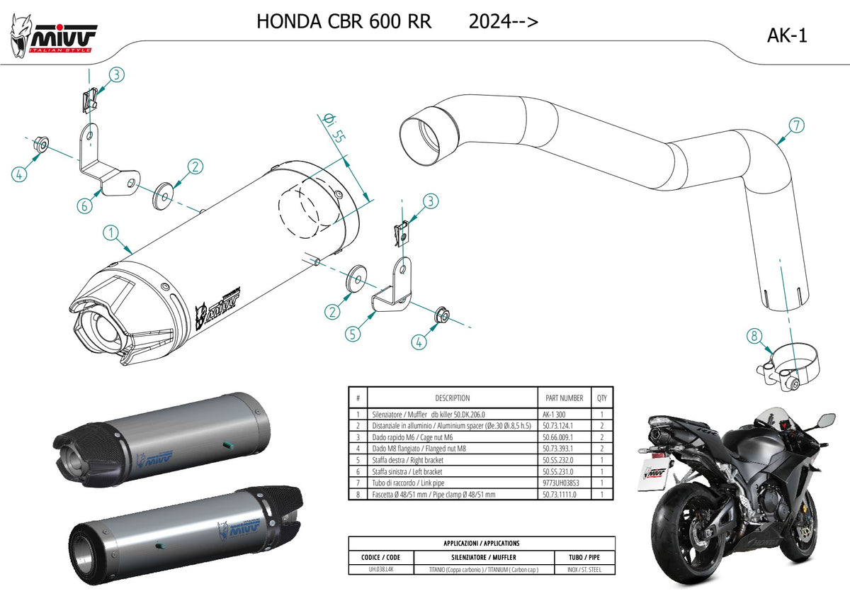 MIVV Suono AK-1 Auspuff Titan passend für Honda CBR 600 RR 2024-2026